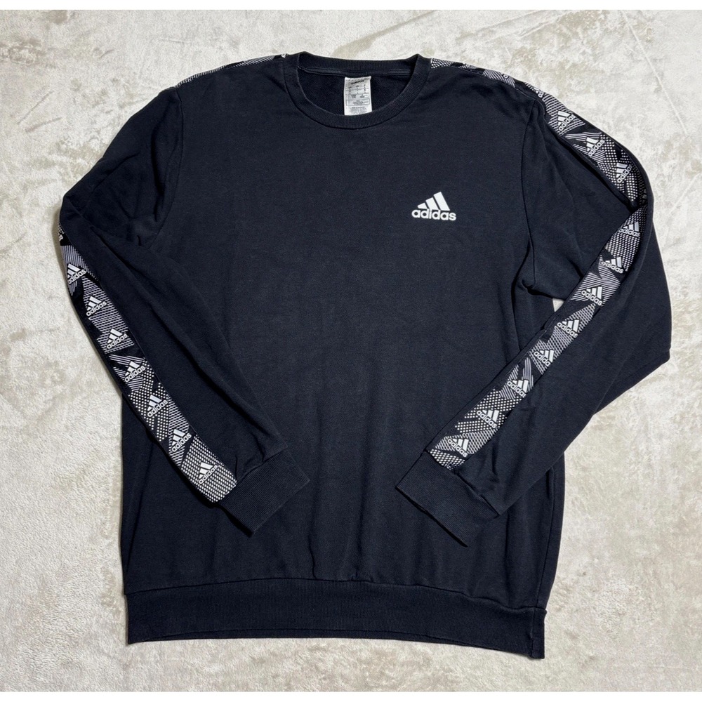 Adidas Tape Logo Sweatshirt Men's Size Large Black Pullover